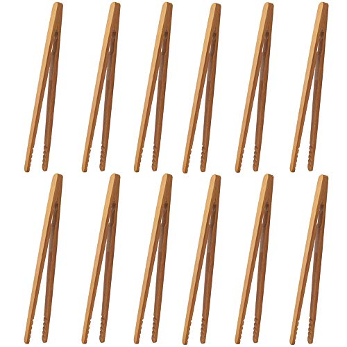 Bambuszangen，12 Stück Bambus küchenzange Grillzange Holz toastzange Toastzange für toast Lebensmittel-zangen，zum Kochen,Brot,Früchtetee und Gurken