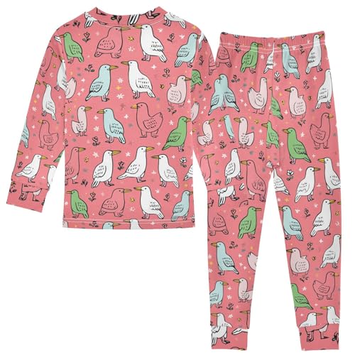 Pajama Sets Long Sleeve Cute Birds Pattern on Pink Soft Comfy Sleepwear 2 Piece PJS 3-8T3
