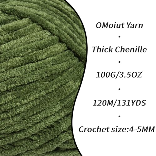 Image of 3 Pack Army Green Fluffy Velvet Yarn for Crocheting,Chunky Chenille Baby Blanket Yarn for Crocheting,Soft Fuzzy Puzzle Yarn for Knitting,(100g /3.53oz Each) Bulky Thick Amigurumi Crochet Yarns