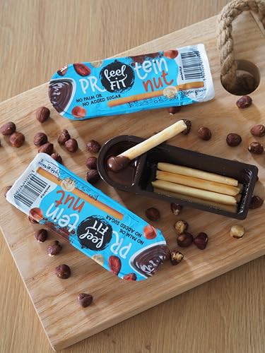 Feel FIT Protein nut & mini grissini, leckeren Haselnuss-Kakao-Creme und 7 knusprigen Brotsticks, Protein-Snack ohne Zuckerzusatz und ohne Palmöl 25 g