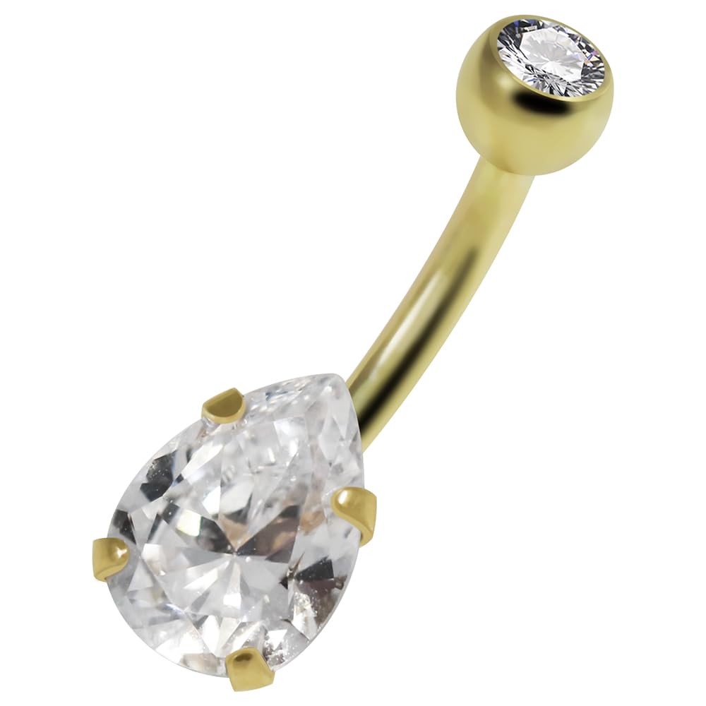 Piercing para ombligo de oro amarillo macizo de 14 quilates, piedra de circonita cúbica, calibre 14, rosca interna, joyería para el ombligo, joyería para el ombligo, joyería para el