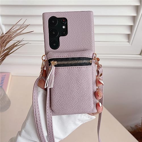 Coque Samsung S23 Plus ENILSA violette avec cordon lanière et porte-carte
