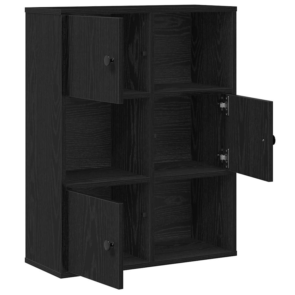 Bücherregal Schwarz Eichen-Optik Holzwerkstoff 60x24x76,5 cm Wandregal mit Flexibler Tür, Stauraum für Bücher, Büro und Sammlungen