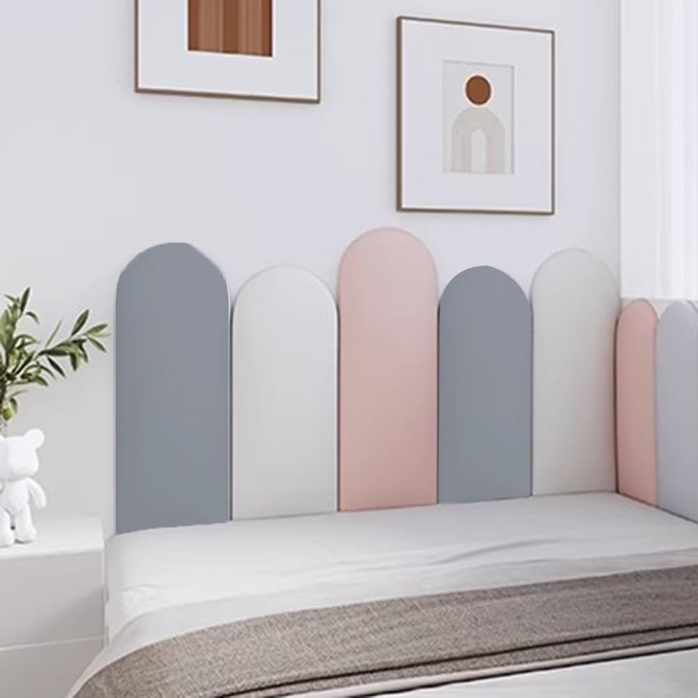MESOVFCA 3D Upholstered Wall Panels, Peel and Stick Headboard for Kids, Anti-Collision Bed Backsplash Panels