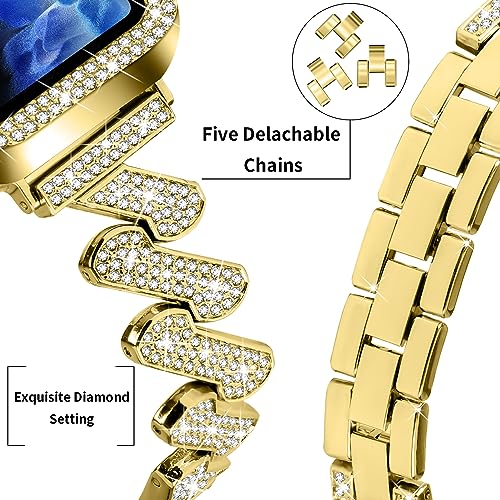 JOYOZY Bling Bands Compatible with Apple Watch Band 40mm, Women Girl Diamond Jewelry Metal Strap Bands with Crystal Tempered Glass Screen Protector Case for iWatch Series 6/5/4/SE(No Tool Needed)