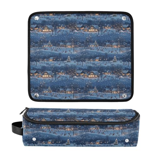Bolsa de viaje resistente al calor para herramientas de cabello Christmas Village Marble, con tapete protector para planchas, rizadores y accesorios de cuidado capilar, organizador portátil miniatura 3