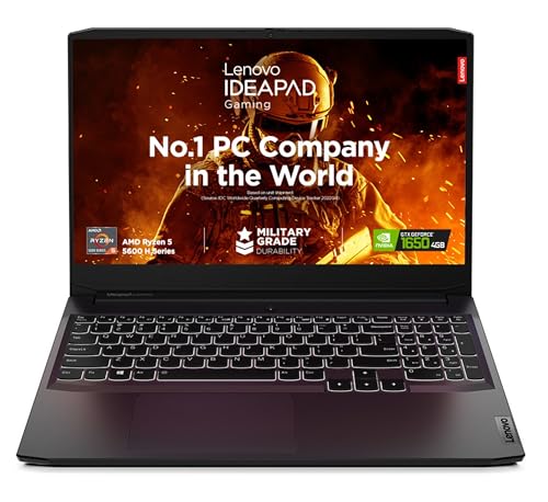 Image of Lenovo Ideapad Gaming 3 AMD Ryzen 5 5600H 15.6 inch (39.62cm) FHD IPS Gaming Laptop (8GB /512GB SSD /4GB NVIDIA GTX 1650 /120Hz /Win 11 /Backlit Keyboard /3months Game Pass /Shadow Black /2.25Kg), 82K2025WIN