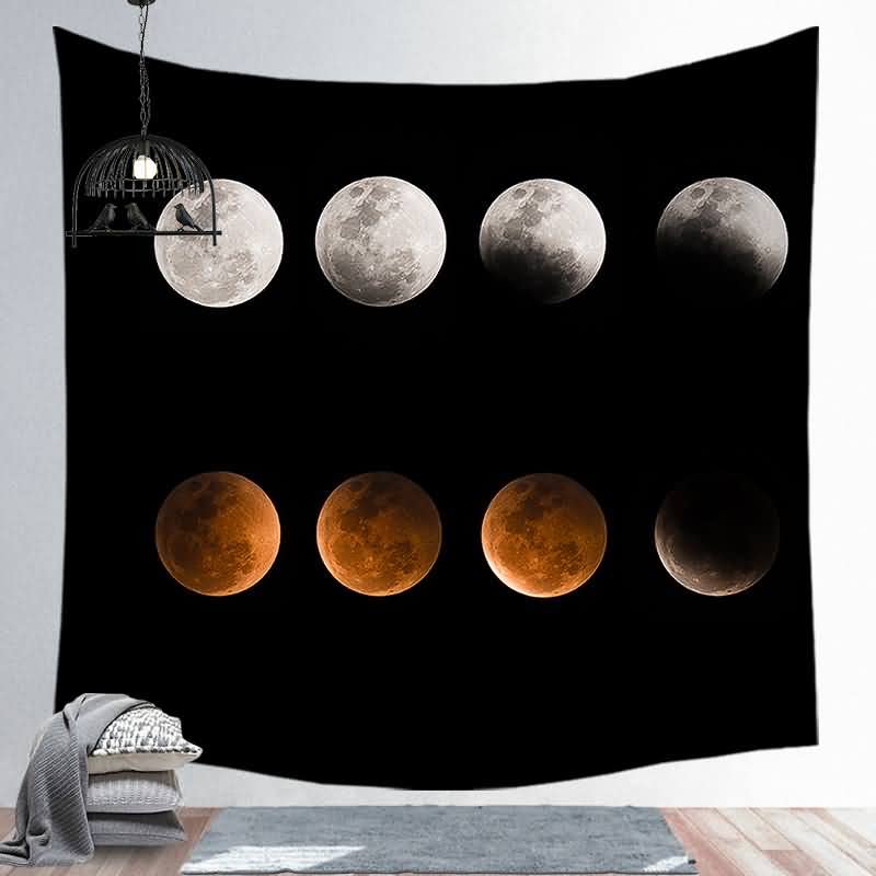 EHOMERY Wall Cloth Quote Tapestry For Bedroom Black Moon Phase Changes Quote Tapestry Tapestries Of Paintings Wall Hanging Blanket Living Room Bedroom Art Décor 150X150Cm