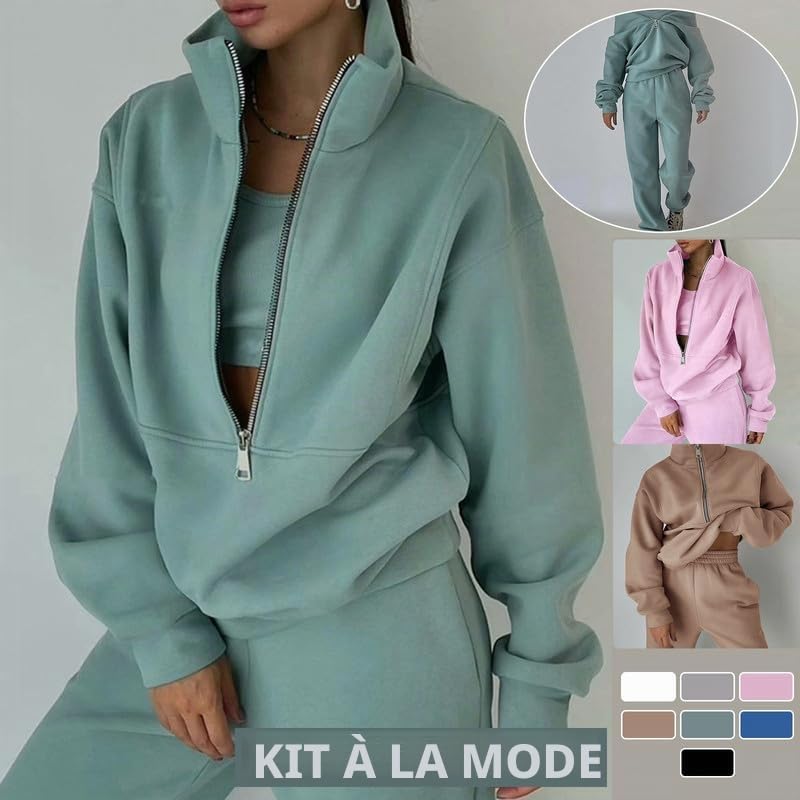 Litthing Survêtements Femme Ensemble Jogging Manche Longue Chaud Zippé Lounge Set Automne Hiver Couleur Unie Pantalons Ensemble de Sport Femme 2 Pièce Grande Lâche Occasionnel