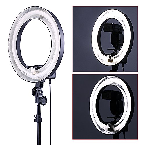 Image of Neewer 14-inch 50W 5500K Camera Ring Light and Light Stand Lighting Kit - Dimmable Fluorescent Ring Light and 6.5 feet Light Stand with Ball Head Hotshoe Adapter for Camera Photo Studio YouTube Video