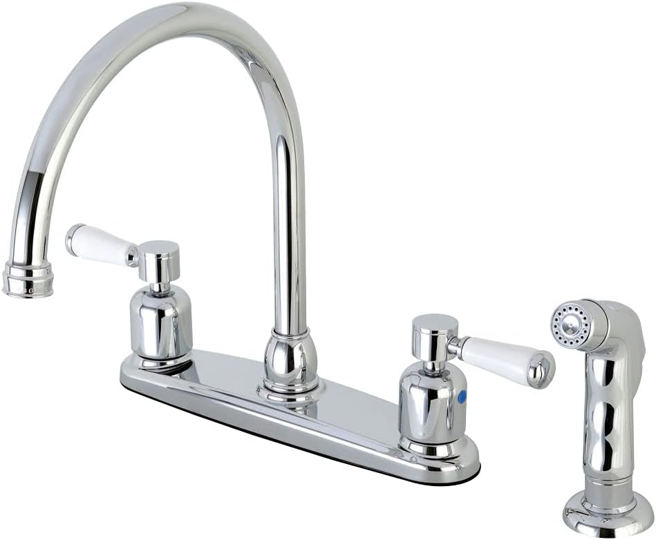 Kingston Brass FB798DPLSP Paris 8-Inch Center Set Gooseneck Kitchen Faucet with Plastic Sprayer, Brushed Nickel