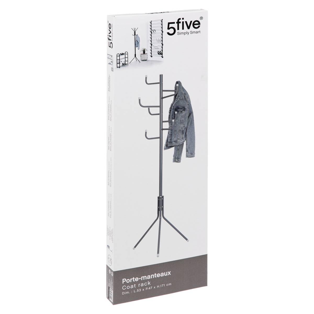 FIVE Porte-Manteaux 8 Tiges en Métal Hélix 175cm Noir pas cher