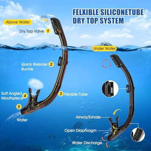 Set de Snorkel Seco para Adultos con Gafas Ajustables y Cubierta Facial con Tubo Seco para Buceo y Natación miniatura 5