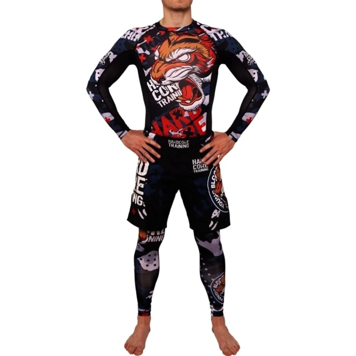 Hardcore Training Rash Guard Mężczyźni Kompresja Koszulka Długi Rękaw BJJ MMA No-Gi Obcisła Grappling Boks (DE/NL/SE/PL, Alfa, M, Regularny, Regularny, Black/Orange/Red)