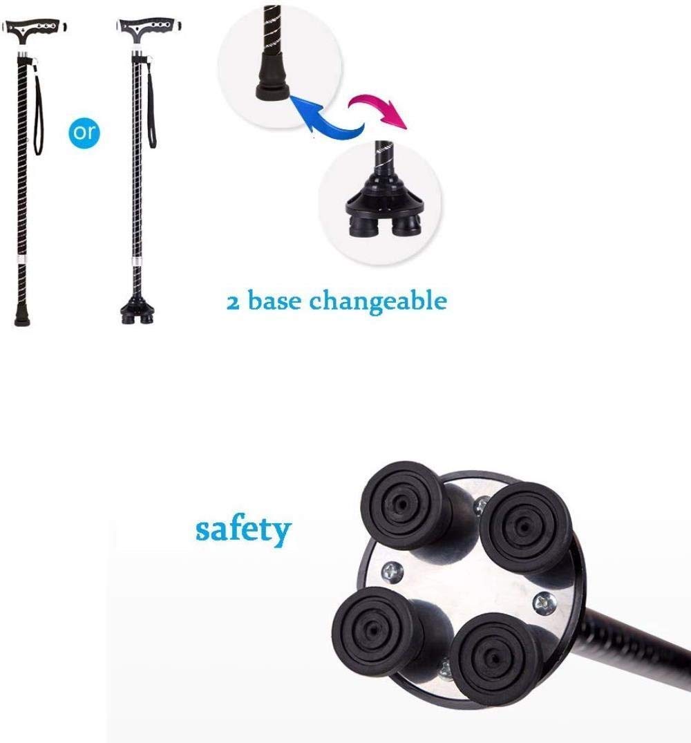 Bastón para Caminar, muletas para Caminar, Bastones Ligeros de aleación de Aluminio con luz LED, Mango ergonómico, 10 Niveles de Altura Ajustables para Hombres o Mujeres Mayores, bastón para