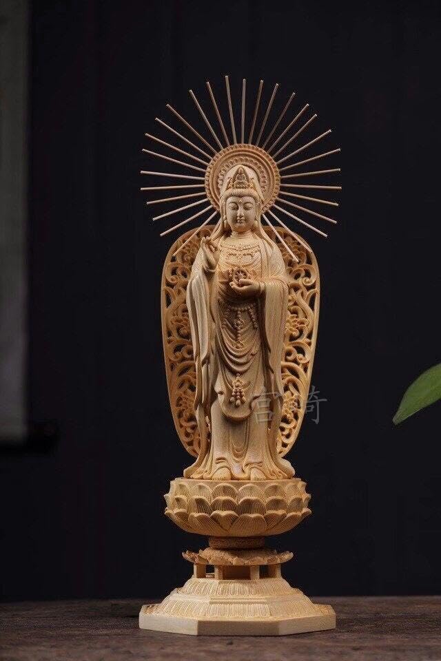 Amazon｜南海観音菩薩 仏教美術品 供養品 風水開運 精密細工 木彫仏像 