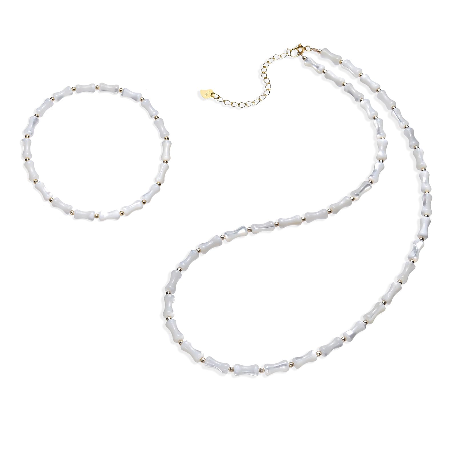Conjunto de Collar y Pulsera de Concha Blanca - Plata de Ley 925, Perfecto para Vestidos Blancos regalo de San Valentín