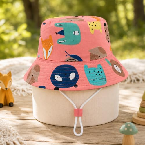 Image of VRITRAZ Unisex Kids Printed Bucket Hat | UV Protection Sun Hat with Adjustable Chin Strap & Summer Beach Travel Outdoor Cap for Toddlers & Children (4-12 Years)