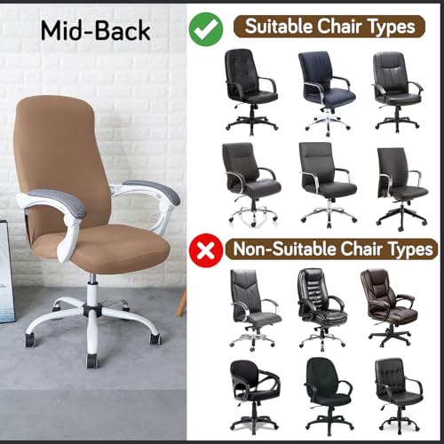 Image of HOKIPO 'SereneSolids' 140 GSM Office Chair Cover for Desk Chair (Mid-Back) - Stretchable Fabric, Washable, Durable & Anti-Slip - Fits Mid-Back Office Chairs, Dark Camel (AR-5221-DCML-M)