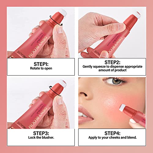 Hot Coral Liquid Blush For Cheek With Cushion Applicator,Kqueenest Smooth Cream Blush For Cheeks,Quick Blend Cheek Tint Blush With Dewy Finish,Light,Long-Wearing Face Blush Wand #TOP5