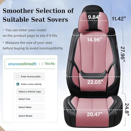 Image of Coverado Universal Seat Covers Front, 2-Pack Universal Seat Covers for Cars, Waterproof Nappa Leather Car Seat Covers with Head Pillow, Auto Protectors Fit for Most Sedans Pick-up Truck-Black&Pink