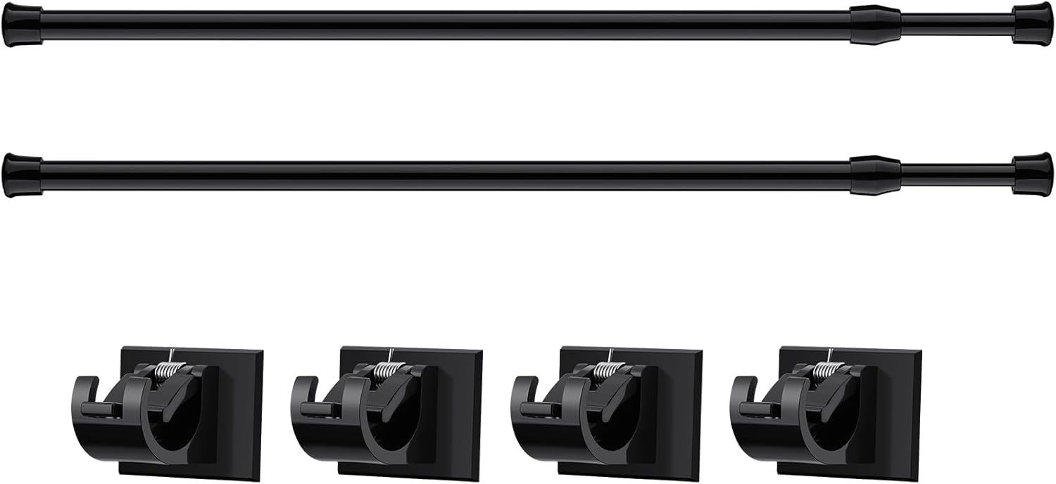 2 Pieces Spring Tension Curtain Rod Black Extendable