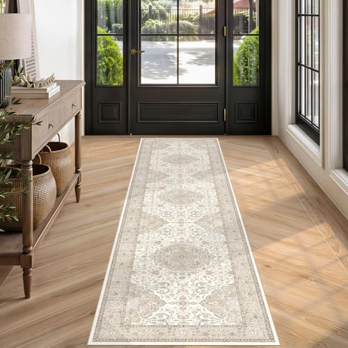 HY HAOYUNLAI Washable 2x8 Ivory Hallway Soft Runner Rug with Rubber Backing