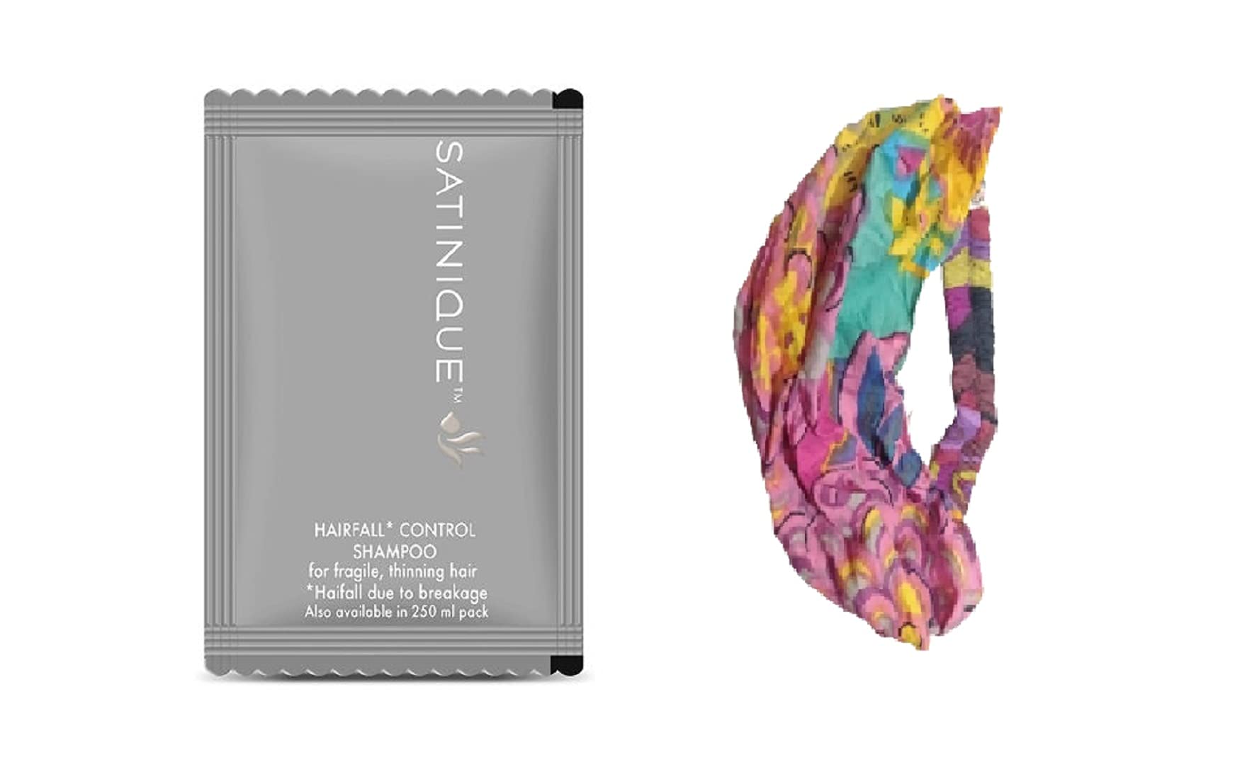 SATINIQUE Hairfall Control Shampoo Sachets (60 sachets in a box) and stylish hair/head band [ASSORTED] - COMBO