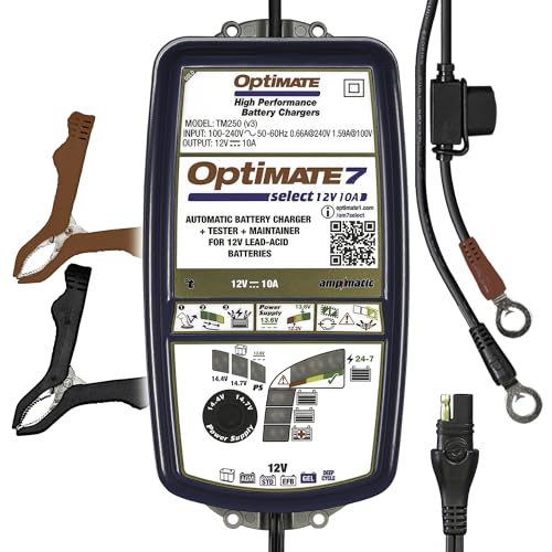 Optimate 7 Select - 12V 10A, High Performance Automotive Battery Charger & maintainer for premium AGM, Deep-Cycle Batteries (TM-251v3)