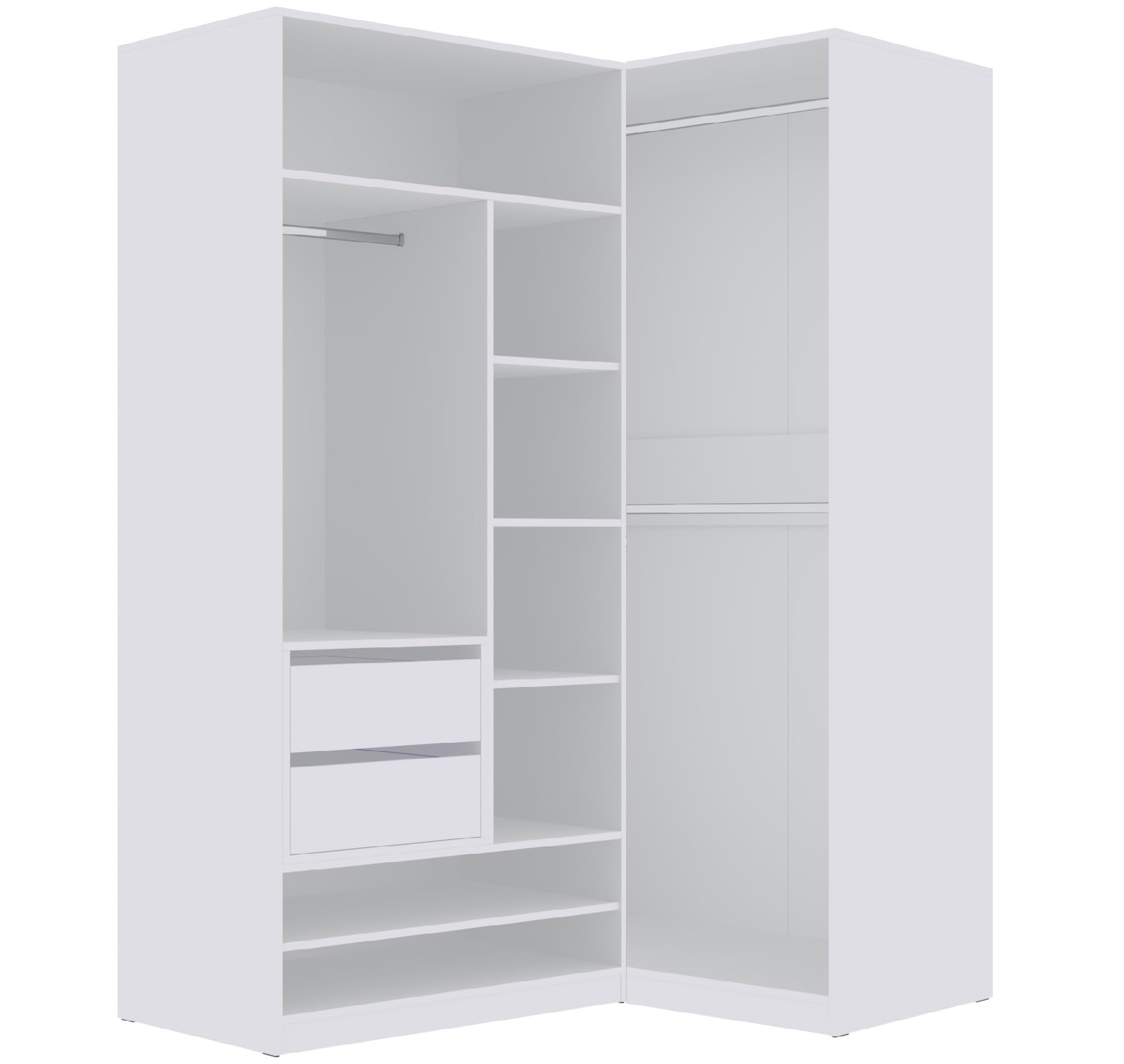 Marmex Schranksystem TRES C, offener Kleiderschrank mit Kleiderbügeln, Ablagen, Schubladen, Mehrzweckschrank-Set für Schlafzimmer, Ankleidezimmer 190x206x51 cm (weiß)