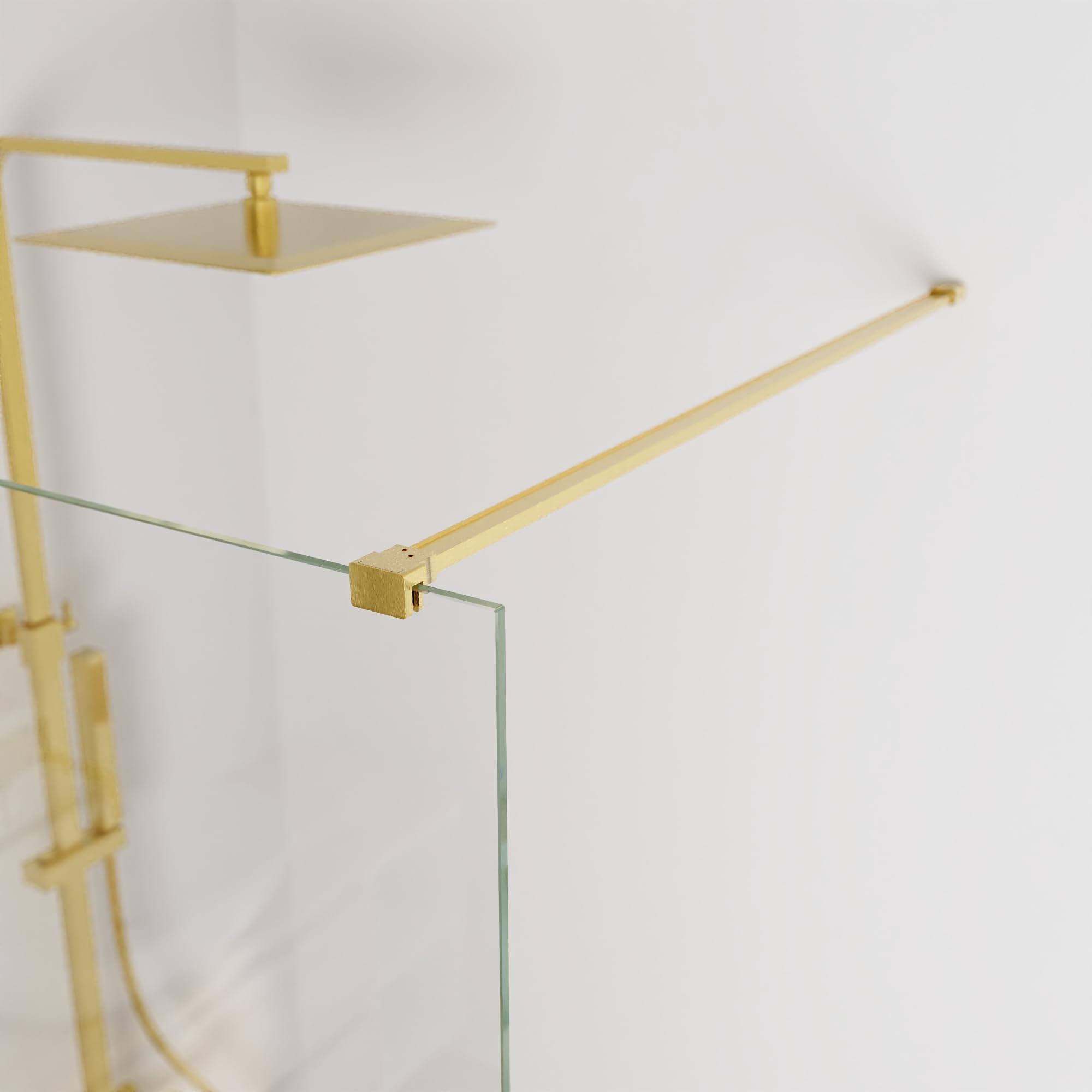 Parete Doccia Walk-In 100 cm Keros, Vetro Temperato 8mm Anticalcare, Profilo Alluminio Oro Spazzolato, Altezza 200 cm, Installazione Reversibile Dx/Sx con Barra Stabilizzatrice