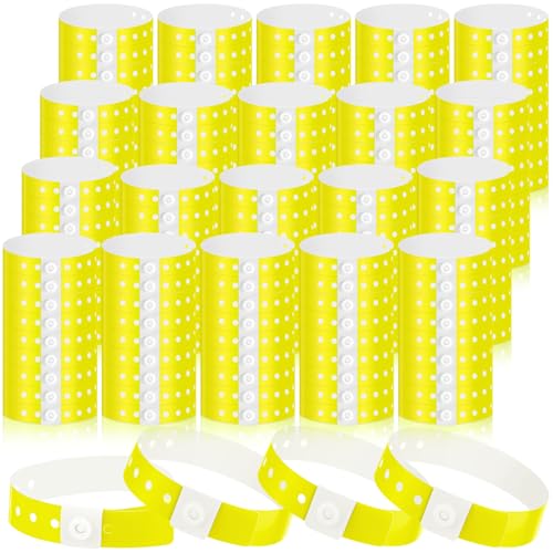 Image of Henoyso 600 Pcs Yellow Plastic Wristbands for Events Vinyl Waterproof Pool Wristbands Neon Color Plastic Bracelet for Party Events Arm Band Identification for Concerts Carnivals