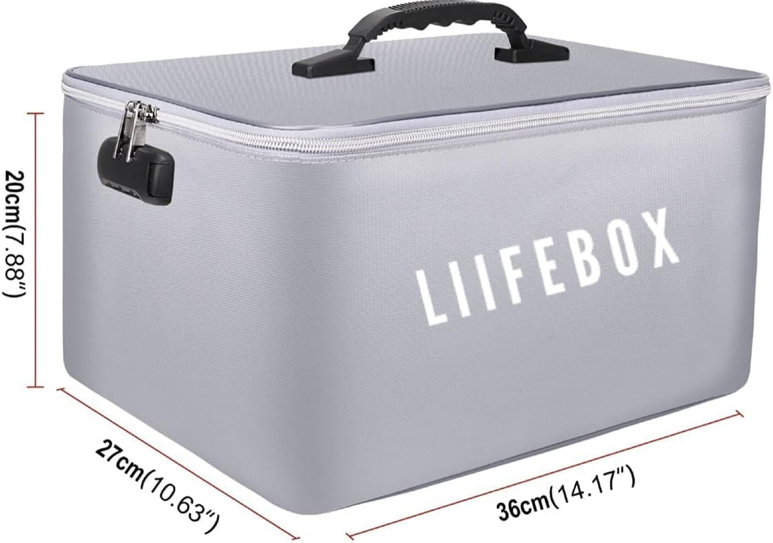 The Liifebox Document Bag with Lock Zipper (Black), Fireproof and Multiple Layer Water-Resistant Design, File Storage Organizer Safe with Handle, Portable for Travel, Home, Office