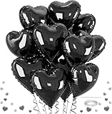 VGRDTW Black Heart Foil Balloons, 12PCS 18 Inch Heart Shape for Valentines Day Wedding Engagement Anniversary Party Decorations