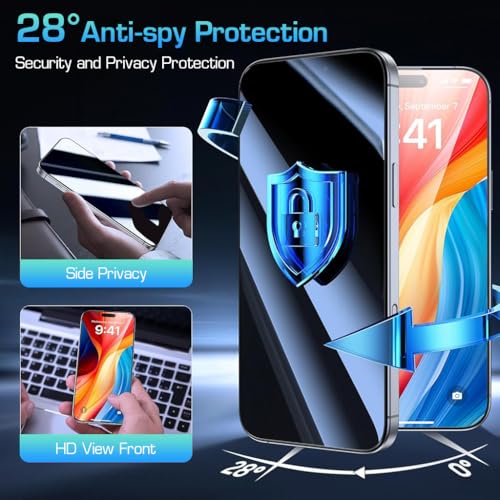 Image of ZORBES 2pcs Privacy Screen Protectors for i Phone 16 Pro 6.3'' Ultra HD Tempered Glass Screen Protectors 2-Step Installation Auto-Alignment HD Screen Protector Kit with Screen Cleaning Tools
