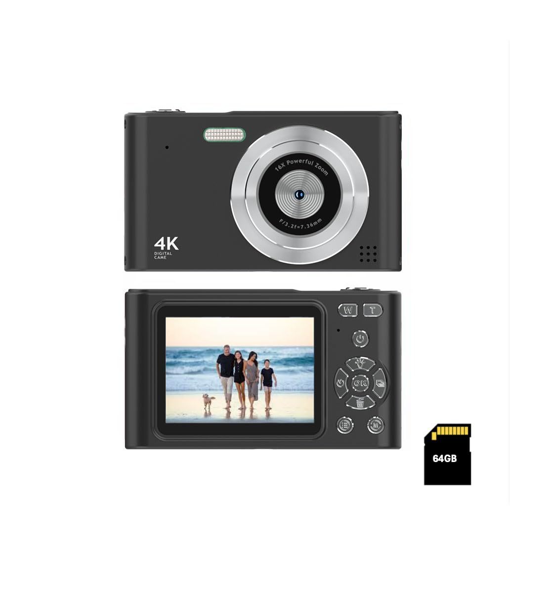 Digital Pocket Camera with 16X Zoom, 64GB Memory, FHD 1080P, Anti Shake - Compact Small Camera Gift for Boys Girls Kids (Black)