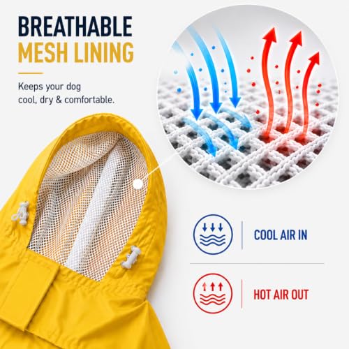 Image of Mutt of Course Waterproof Dog Raincoat with Hood & Mesh Lining | Collar & Harness Leash Opening Yellow (S)