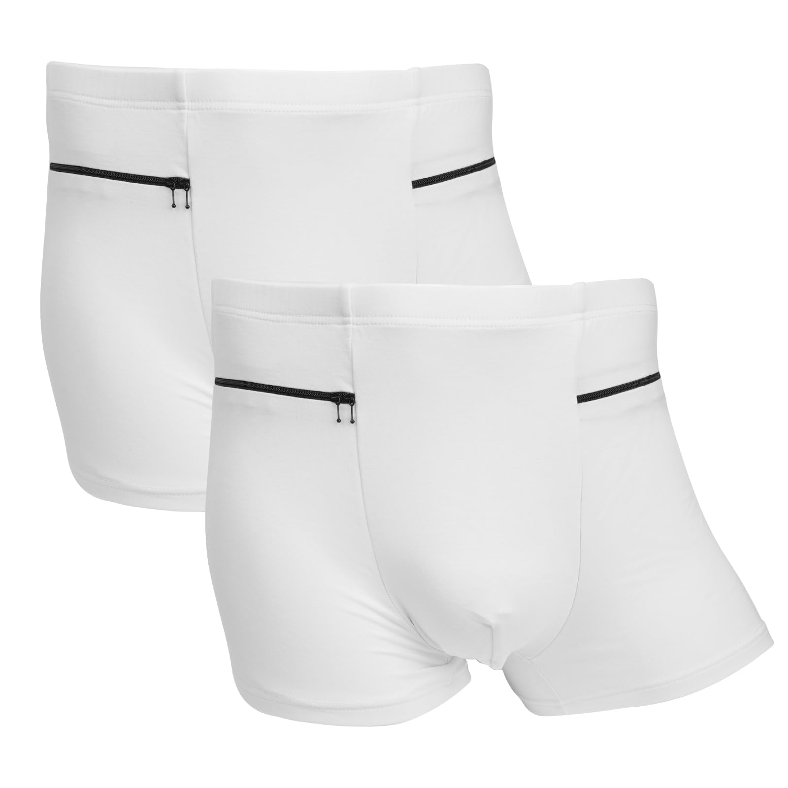 LUWOO Unterwäsche für Herren mit Reißverschluss, 2 Packungen Travel Boxer Brief (weiß)