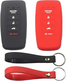 2Pcs Rubber Silicone 5 Buttons W/Engine Start Smart Key Fob Cover Case Protector Keyless with Keychain Compatible with Acura ILX TLX RLX RDX MDX Black Red