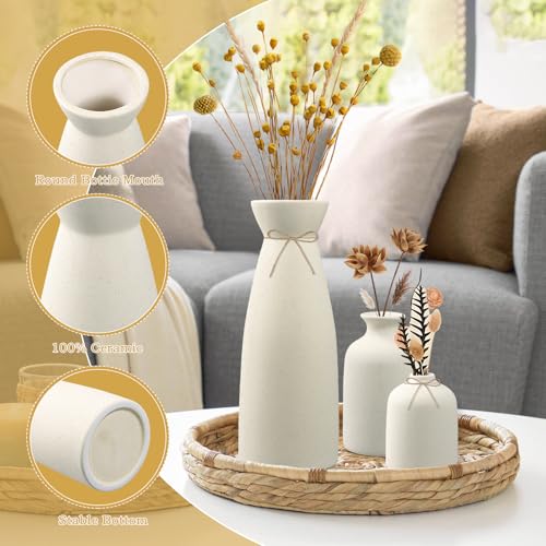 Mapille 3PCS Conjunto de jarrones de cerámica, Minimalista Blanco Jarrón de Cerámica, Jarrones para Flores Frescas y Secas, Hierba de Pampas, Florero Jarrones Decoración Moderna del Hogar - imagen 2