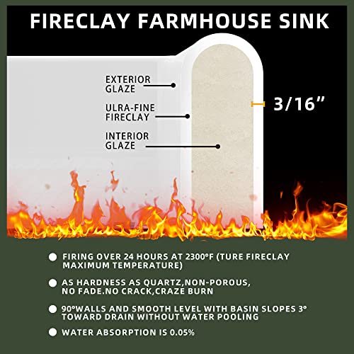 Tuktuk White Farmhouse Sink 36 Inch Fireclay Apron Front Farm Sink Single Bowl Kitchen Sinks Deep Large Capacity Porcelain Ceramic Sink Undermount Luxury Bottom Grid & Strainer Drain Included #TOP2