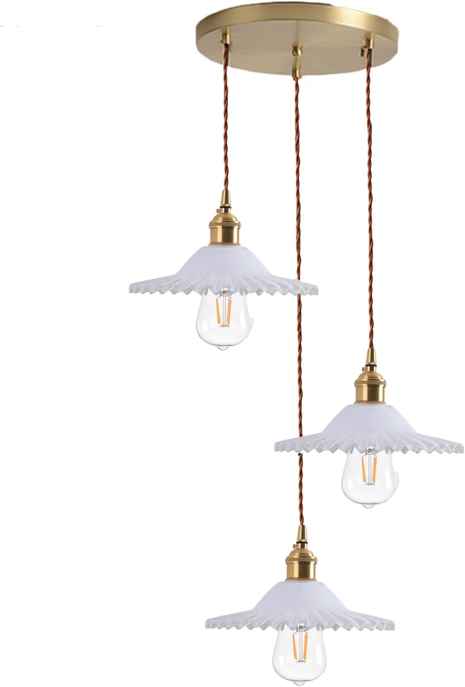 Lustre vintage en laiton et verre opalin avec bras réglables