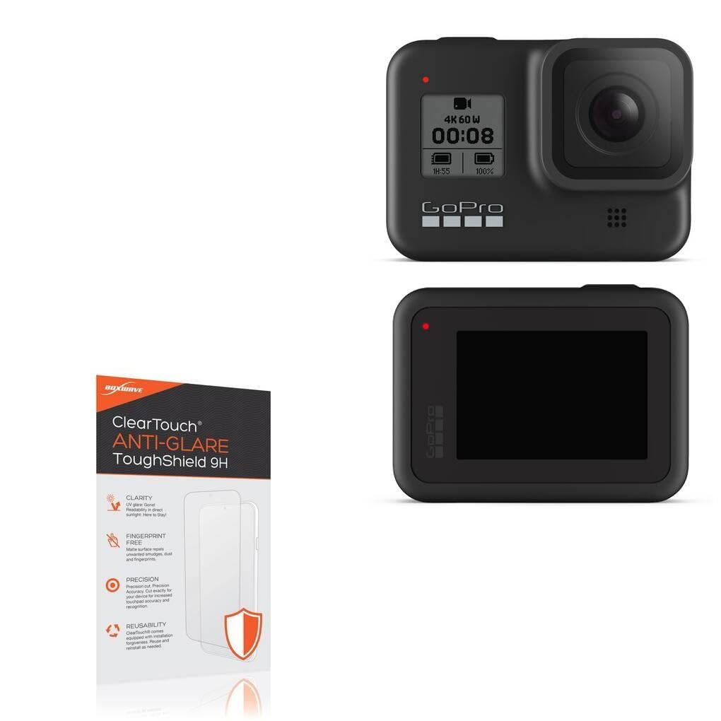 BoxWave Screen Protector Compatible with GoPro Hero8 Black - ClearTouch Anti-Glare ToughShield 9H (2-Pack), Anti-Glare 9H Tough Flexible Film Screen Protector