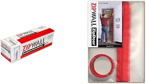 ZipWall PY50 - Lámina de plástico para barrera contra el polvo, color blanco, 10 x 50 pies, 3 mil y kit de puerta con cremallera de barrera de polvo
