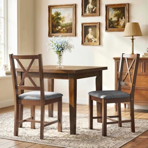Image of HOMCOM Wooden Dining Chairs Set of 2 with X-Back, Farmhouse, Walnut
