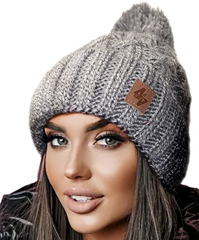 4sold Mens Womens Beanie Warm Winter Cable Knitted Bobble Hat Plain Ski Pom Wooly Cap Full Cosy Fleece Liner