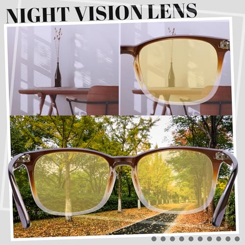 Image of Polarized Sunglasses for Women Men Night Vision Glasses Anti Glare | Yellow Anti Glare UV400 Lens, Lightweight Square Frame, for Day Night Use, Driving, Fishing, Cycling, Traveling