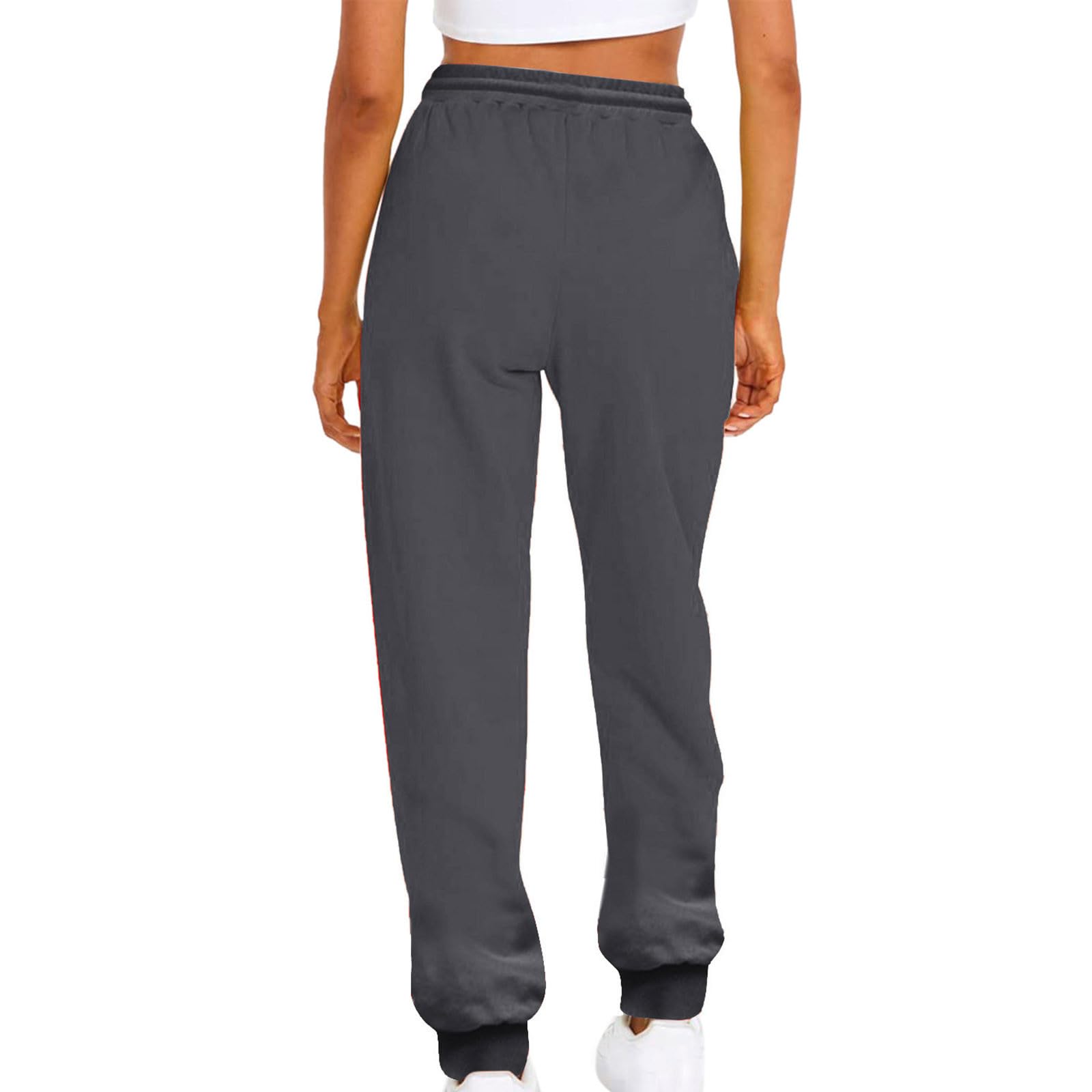 Women's Cinch Bottom Sweatpants High Waisted Athletic Joggers Running Pants Pockets Workout Gym Fitness Sportswear Dark Gray