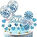 witgift 37 Stück BlauTortendeko Geburstagstorte, Happy Birthday Cake Topper Konfetti Ballon Junge Geburtstag Kuchendeko Torte Topper Kuchen Deko Kuchendekoration mit Sternen Liebe und Papierfächer