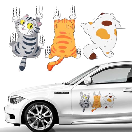 KEQAR 3 adesivi tascabili in vinile impermeabile per gatti, divertenti adesivi per paraurti di auto, moto, decorazioni per finestre, pareti, laptop, bagagliai